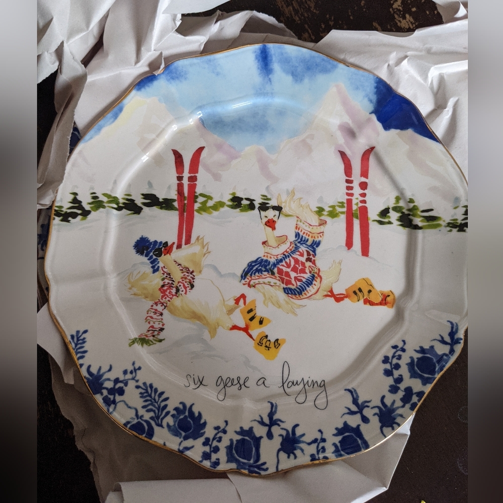 NWT Anthropologie Inslee Farris 12 Days of Christmas "Six Geese a Laying" Plate